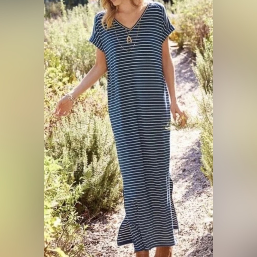 Women’s Matilda Jane Set Sail Blue Striped Maxi Dress Size Medium